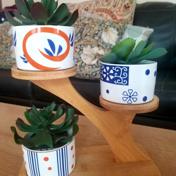 Japanese Style Wood Faux Plant Stand - Picture 2 of 5